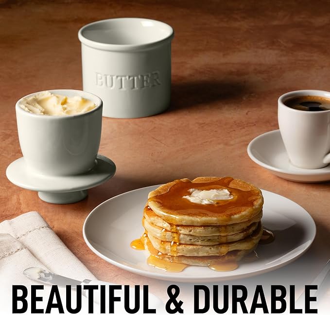 Zulay Kitchen Butter Crock With Lid & Spreader Knife for Countertop - Ceramic French Butter Dish Keeper For Fresh & Spreadable Butter - Light Gray