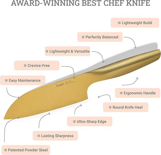 HAST Edition 6.3-Inch Santoku Knife, Ultra-Sharp Professional Japanese Chef Knife, Advanced Powder Steel, Lightweight, Comfortable Ergonomic & Award-Winning Design, Premium Steel Kitchen Knife