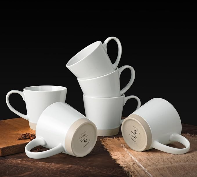 famiware Coffee Mugs for 6, 12 oz Mug Set, Dringking Cup with Handle for Coffee, Tea, Cocoa, Milk, Saturn serise, White