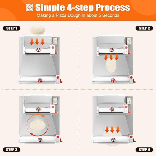 Electric Pizza Dough Sheeter Machine,Automatic Commercial Dough Roller Sheeter,Pasta Maker Machine for Icing Pizza,Pizza Press Stainless Steel for Bread Marzipan and Puff Pastry (370W)