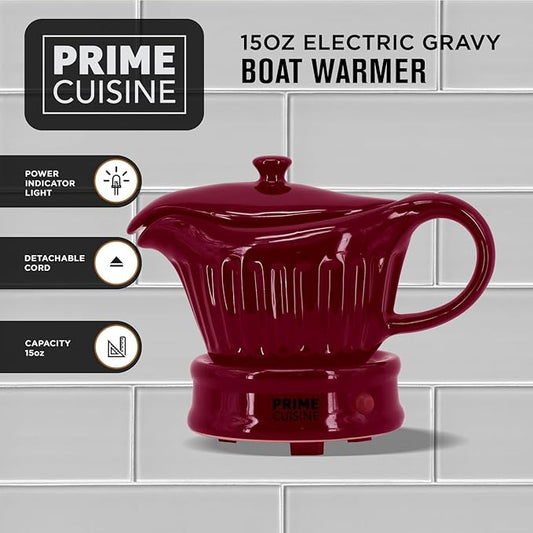 17oz Electric Gravy Boat Warmer, Ceramic Gravy Boat with Detachable Cord and Lid