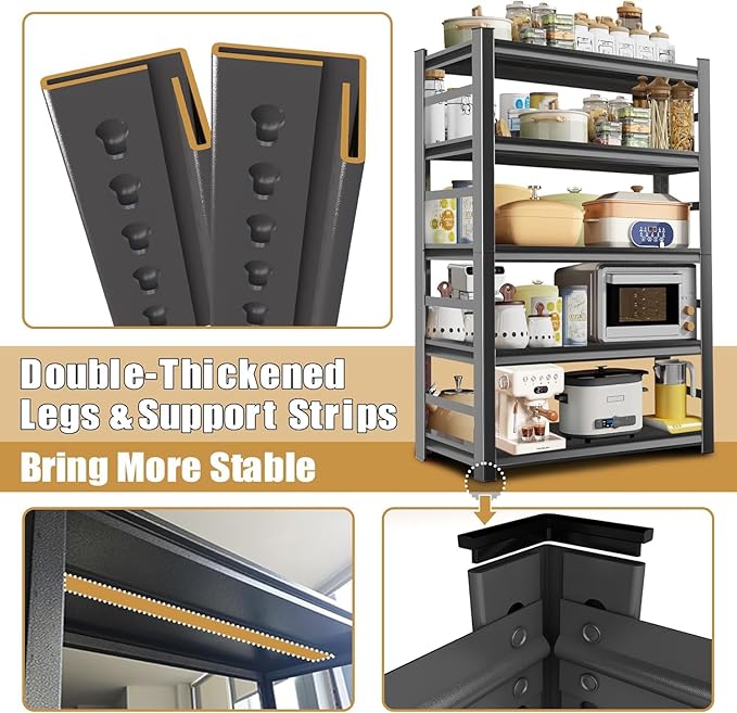 Triple Commercial Grade Kitchen Steel Shelves 54.33 x 35.43 x 13.78 inches Heavy Duty Rustproof Shelving Multi-Functional Storage System Black Kitchen Garage Living Room