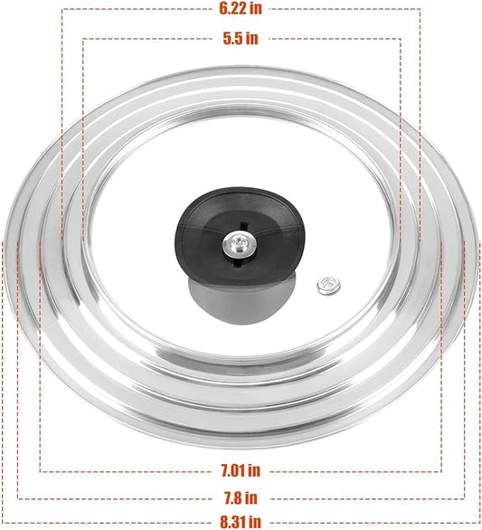 Universal Lid for Pots and Pans Skillets, Stainless Steel Pan Cover Fits 6-7-8 Inch Cookware,Replacement Frying Pan Cover, Cast Iron Skillet Pot Lids with Heat Resistant Knob
