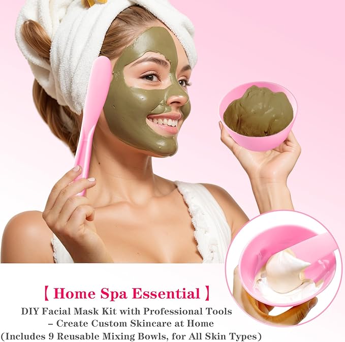 12Pcs Face Mask Mixing Bowl Set DIY Silicone Facial Mask Bowl for Home Salon Spa Face Skin Applicator Bowl with Stir Sticks, Black,White,Pink