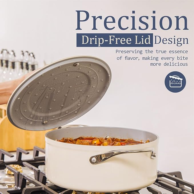 Stock Pot 4.5qt Dutch Oven with Lid (9.5") Nonstick Ceramic Coated Non-Toxic PFAS-Free Even Heat Distribution for Braising, Baking Bread & Soups, Compatible for All Cooktops(Induction/Gas/Electric) Oven Safe to 500ยฐF (Navy Blue)