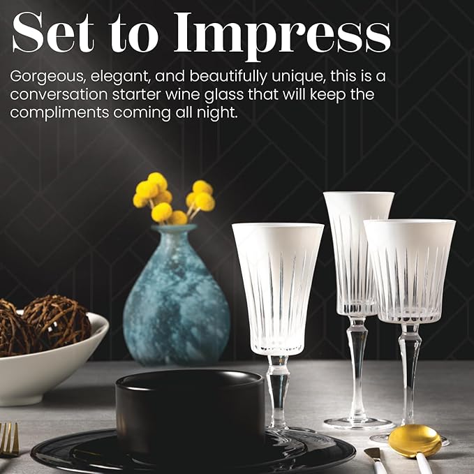 Vikko Champagne Flutes, Timeless Collection 6 Ounce Elegant Wine Glass for Fine Dining, Set of 4 White Goblets with Stem, Dishwasher Safe