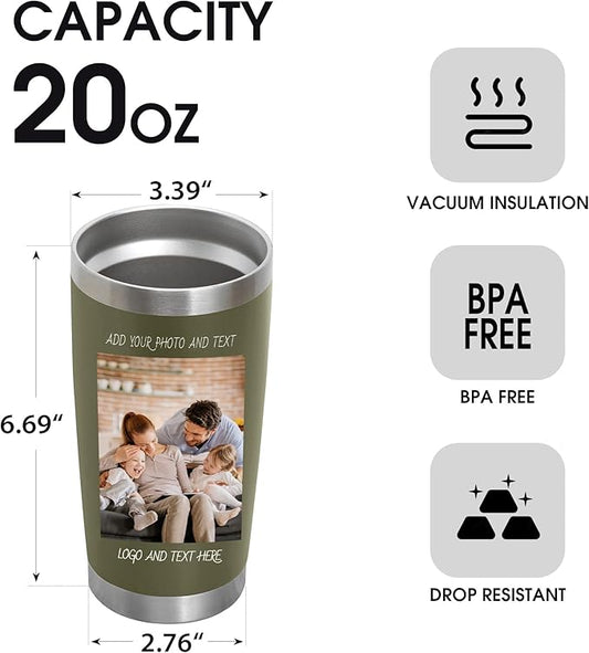 24 Pack Personalized Stainless Steel Tumbler,20oz Custom Water Bottle,Insulated Tumblers with Lids and Straws, Customizable Logo Pictureto, Engraved Termos