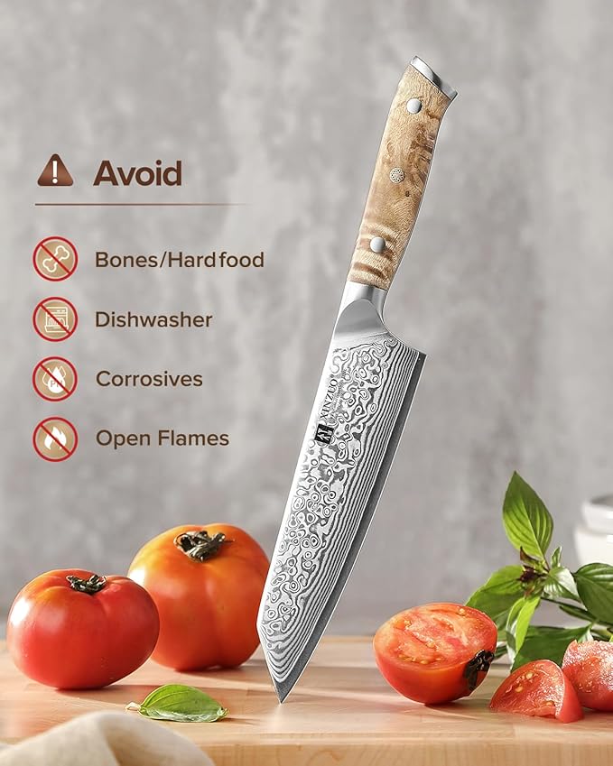 XINZUO Kiritsuke Chef Knife 5.8",Sharp Forged Damascus Stainless Steel Sharp Small Kitchen Knife,For Home & Restaurant,Full Tang Figured Sycamore Wood And Mosaic Copper Rivet Handle
