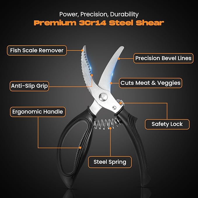 Poultry Shears, Kitchen Scissors for Food With Safety Lock, Kitchen Shears for Food, Meat Scissors, Bone Cutter, Chicken Cutter