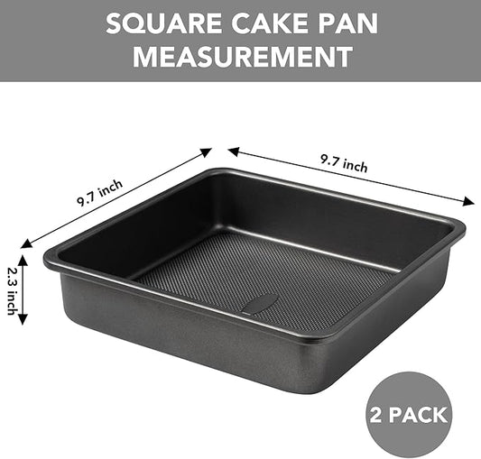 Square Cake Pan, Nonstick Baking Pan for Bread or Brownie, 9x9 Inch Bakeware with Diamond Texture Pattern, Set of 2