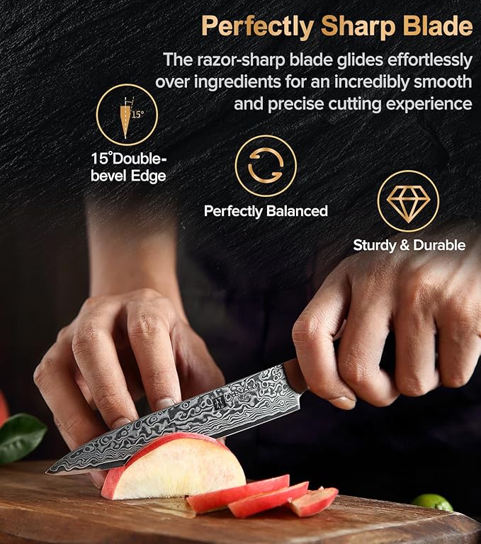XINZUO Paring kitchen Knife, 5 Inch Super Sharp Damascus Steel Petty Knife, Fruit Knife, Pakkawood Handle, Gift Box