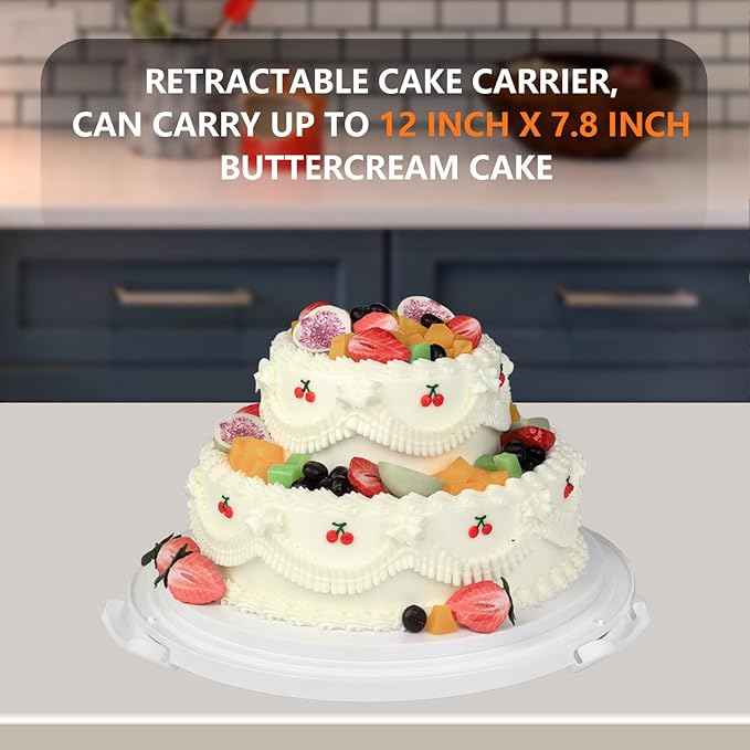Round Cake Carrier Box with Lid and Handle, Transportation Insulated Bag for Cakes, Cupcakes and Pies, Triple Locking Design for Safe Transportation (Grey, 12 * 12 * 7.9 Inch)
