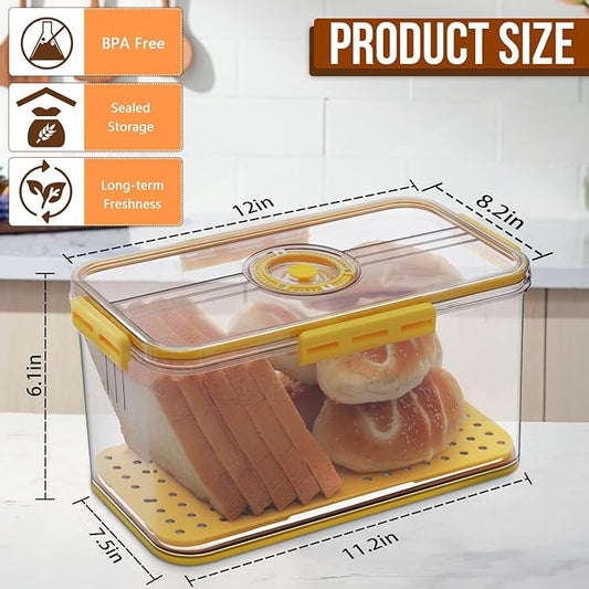 Bread Box Bread Boxes for Kitchen Counter Airtight, Time Recording Bread Storage Container with Lid, Bread Keeper for Homemade Bread, Toast, Bagel, Donut and Cookies, LARGE Yellow