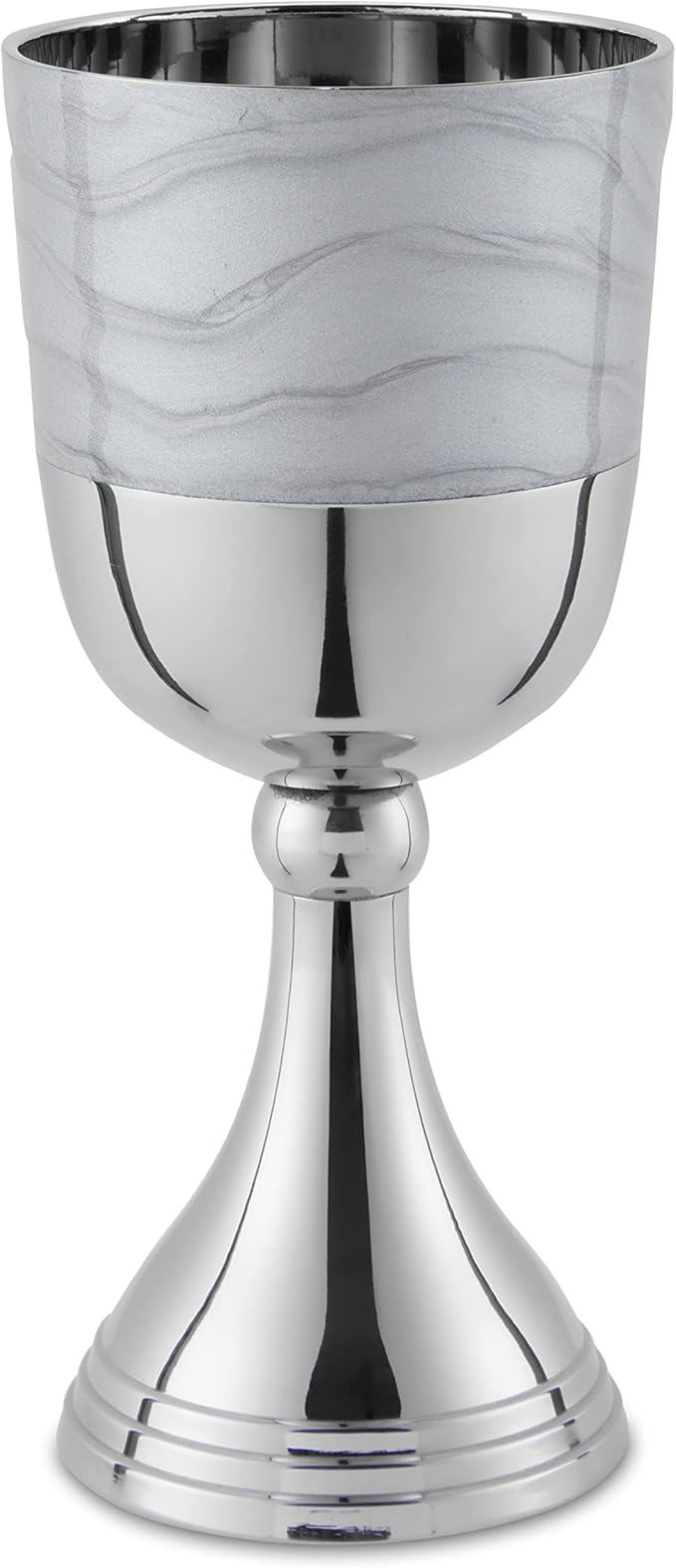 Zion Judaica 5.75" Luxurious Kiddush Cup Set Gift Boxed Polished Nickel Plated with Silver Enamel Elegant Wine Cup Goblet & Matching Tray Stunning Shabbat, Yom Tov, Passover Seder Décor