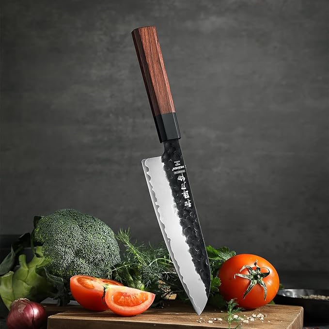 HEZHEN Santoku Knife, 7 Inches, 3 Layers Clad Steel Chef Knife,Professional Japanese Kitchen Knife for Chefs and Home Cooking,Wooden Octagonal Handle