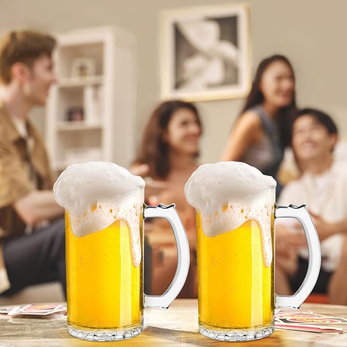 17 OZ Beer Stein Mugs, German Clear Large Tall Beer Glasses With Handle for Men, Set of 2