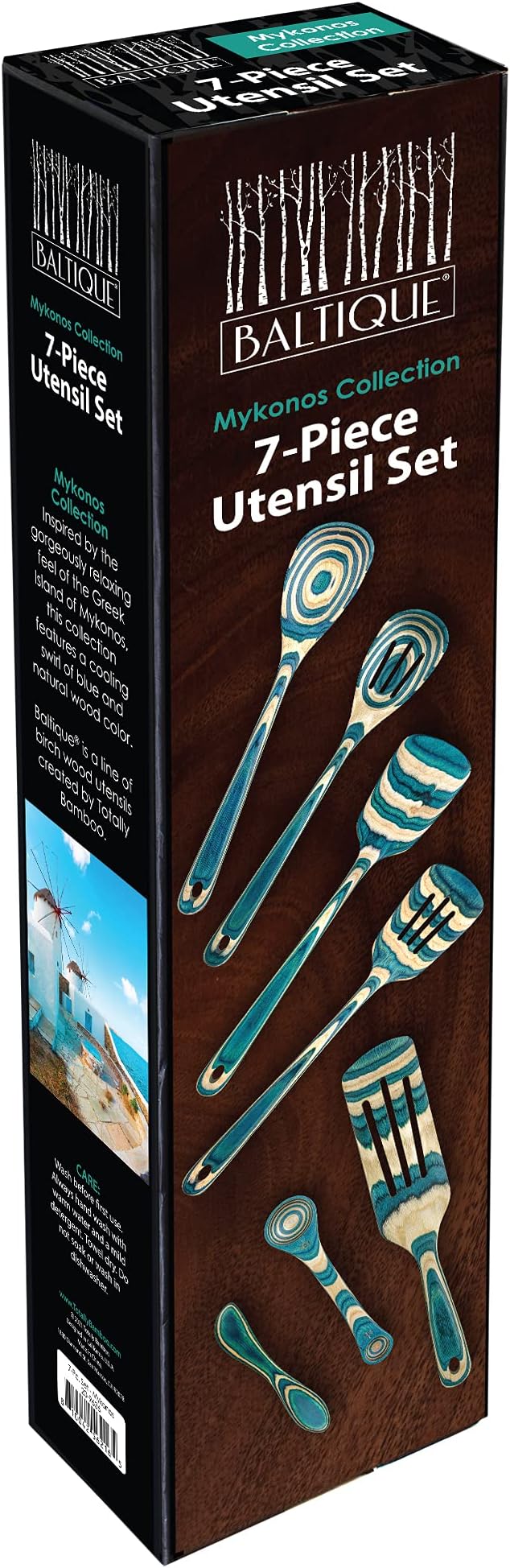 Totally Bamboo Baltique Mykonos Collection 7 Piece Cooking Utensil Set, Safe for Nonstick