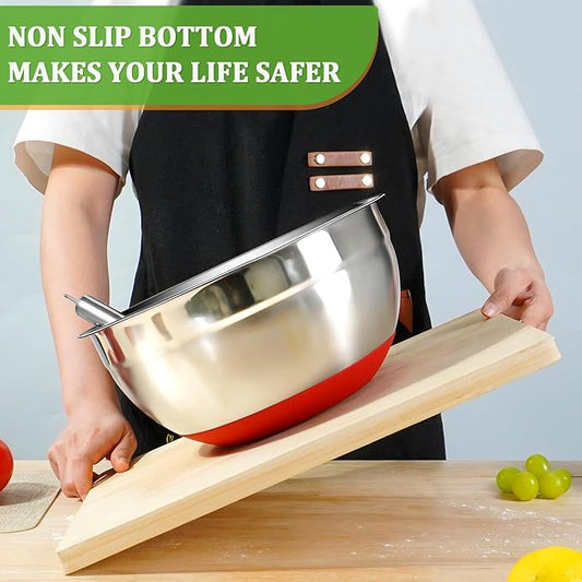 Mixing Bowls with Lids Set,10pcs Stainless Steel Mixing Bowls with Graters and Egg Whisk &Non-Slip Bottoms Food Prep Nesting Bowls for Baking, Cooking, Meal Storage(1.2QT-5.5QT)