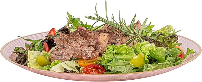 Restaurantware Plastic Plates 20 Pcs 10" Gold Rimmed Disposable Plates Heavy-Duty Pink Translucent Rippled Plastic Dinner Servers for Party, Weddings, Salads, Desserts, and Appetizers