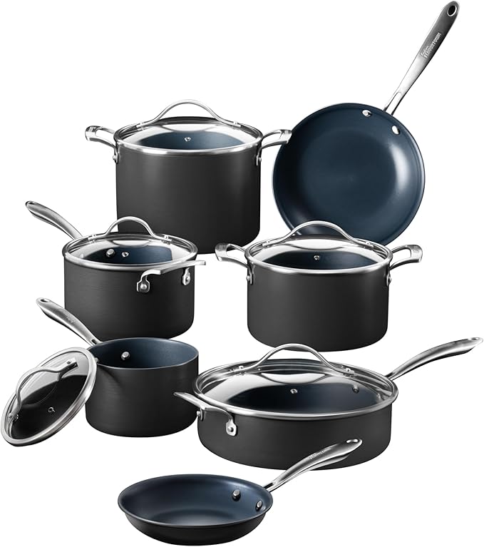 Guy Fieri's Flavortown Laser Titanium 12 Piece Set - Non-stick Cookware Set Without PFAS, PTFE, or PFOA, 3x More Durable, Dishwasher Safe, Oven Safe
