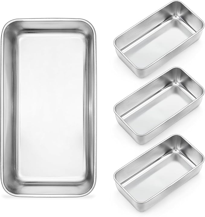 Onader 9 x 5 Bread Loaf Pans, Stainless Steel Deep Meatloaf Pan for Baking Set of 4