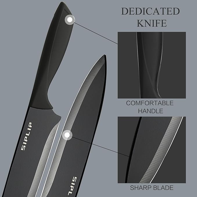 Kitchen knife set with Magnetic knife holder, 15 pieces high carbon stainless steel sharp kitchen knife set including chef's knife, bread knife, serrated steak knife set