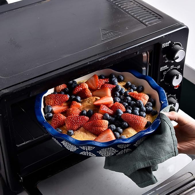 Wisenvoy Pie Pan Ceramic Pie Dish Blue Pie Plate Porcelain Deep Dish Pie Pan Non-Stick Pie Pans