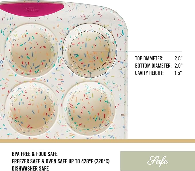 Trudeau Structured Silicone Muffin Pan, 12 Cup, Confetti/Fuschia