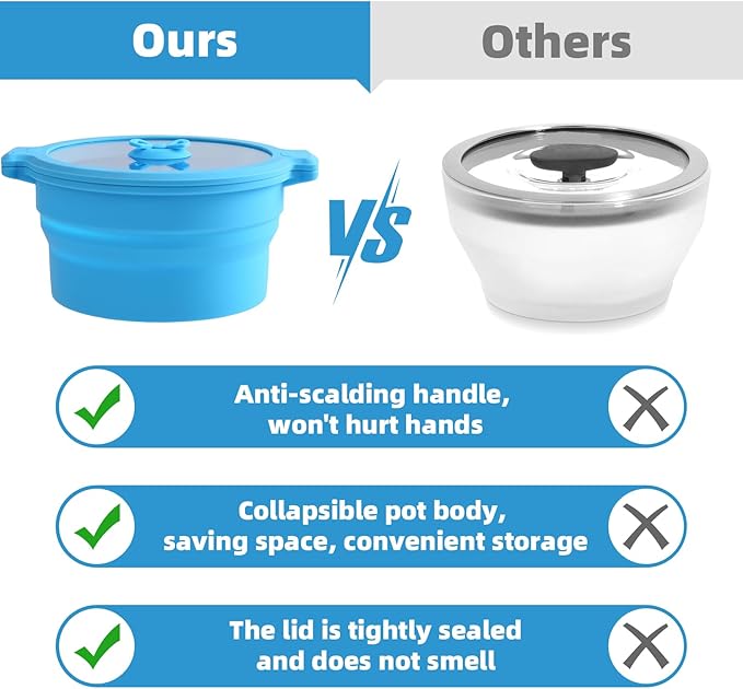 Collapsible Silicone Microwave Cookware Cooker Steamer for Cooking with Lids, 1.4L Glass Food Storage Container Sealed Bowl Mixing Bowls 2pc Set BPA Free