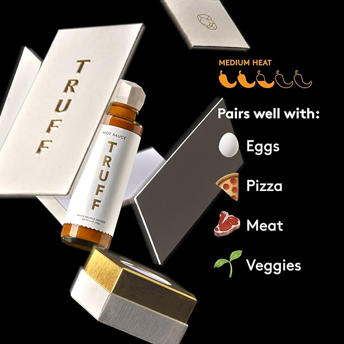 TRUFF White Truffle Hot Sauce, Gourmet Hot Sauce with Ripe Chili Peppers, Agave Nectar, White Truffle Oil and Coriander, a Limited Flavor Experience in a Bottle, 6 Oz