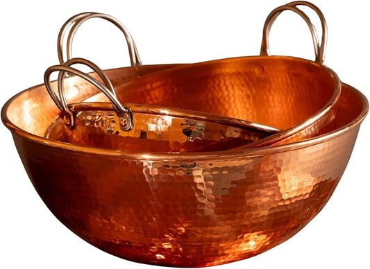 Sertodo Copper Handled Mixing Bowls | 3 Piece Set (8", 10", 12" diameters) | 100% Pure Copper, Heavy Gauge, Hand Hammered | Whip Eggs Whites to Perfection | NOT for Salads