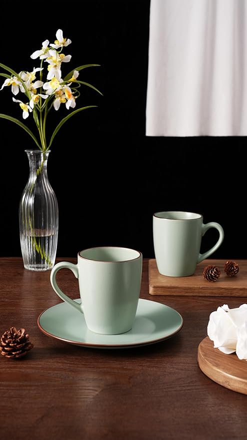 famiware Venus Coffee Mugs for 6, 14 oz Mug Set, Dringking Cup with Handle for Coffee, Tea, Cocoa, Milk, Light Green
