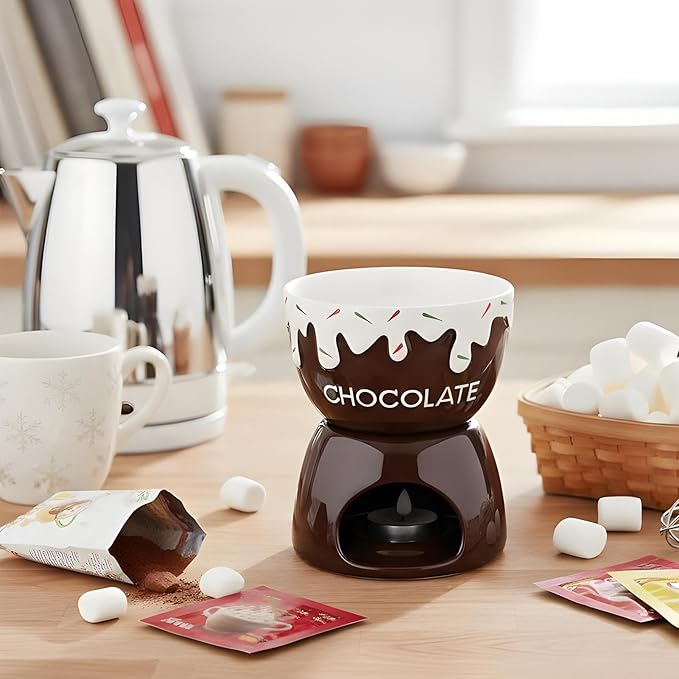 Chocolate Melting Cup, Chocolate Fondue Mug, Personal Ceramic Cheese Melting Cup, Butter Melt Fondue Mugs Set For Dinner Appetizer Sauce Cheese Candy Bread Caramel Birthday Wedding Picnics Party Cooks