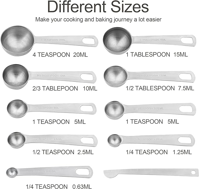 Measuring Cups and Spoons Set, 18/8 Stainless Steel Measuring Cups and Spoons Set with Leveler for Kitchen & Baking, Metric & US Measure Tools with 2/3 & 3/4 Cups