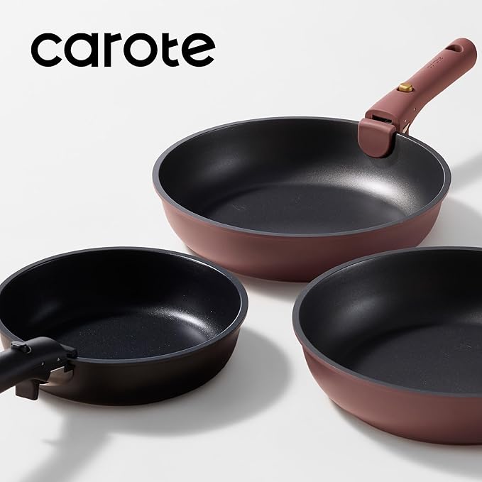 CAROTE 5pcs Pots and Pans Set Non stick,Cookware Set Detachable Handle,kitchen essentials,RV kitchen pot and pan,Induction Cookware,Oven Safe,PFOA PFOS FREE,Burgundy