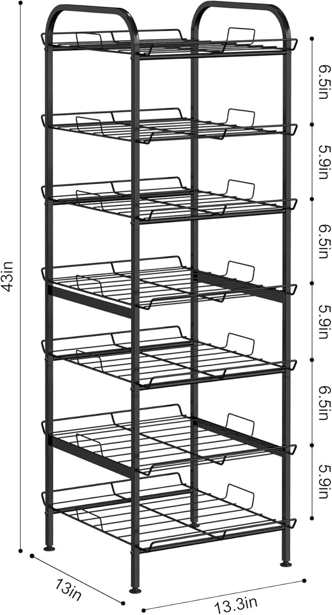 Water Bottle Organizer 7 Tier Freestanding Water Bottle Storage Organizer Metal Bottle Rack Holder Stand Shelf for Kitchen Pantry Food Storage (Black)