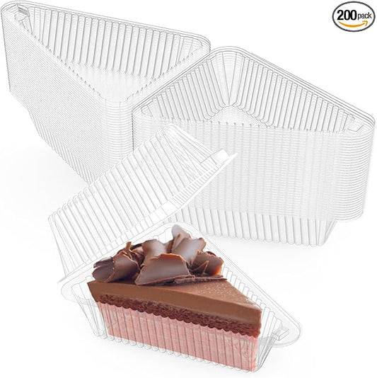 200 Pieces Cake Slice Plastic Containers with Lids 5 Inches Hinged Lid Cheese cake Container, for Home, Bakery and Cafe