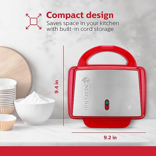 Holstein Housewares Non-Stick 6-Count Electric Cupcake Maker Machine – Bakes 6 Cupcakes, Muffins, Pizza Cups, Cinnamon Buns – Perfect for Gifts, Birthdays, Holidays, or Bake Sales, Red