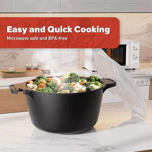 Small Microwave Cookware Steamer 1 Quart - AJXX Micro Cookware Vegetable Steamer for Cooking, Microwave Cooker with Food Container, Removable Filter and Lockab - BPA Free, Dishwasher Safe