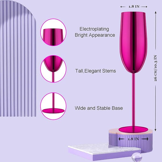 Champagne Glasses Set of 2 Stainless Steel Champagne Flutes Wedding Gifts for Bride 8.5 oz Unbreakable Champagne Glasses for Party Wedding Christmas Anniversary Brithday (Purple)