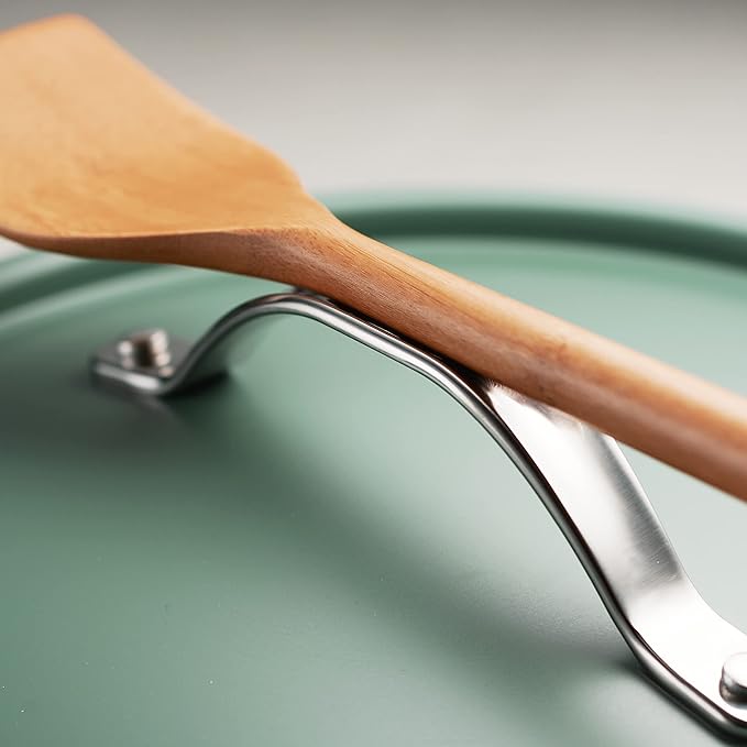 Tramontina All-in-One Plus Pan Set, 5-Quart Ceramic Non Stick Cooking Pan with Lid, Steamer Insert, Bamboo Utensil and Trivet, Green