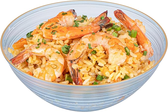 Restaurantware Plastic Bowls 20 Pcs 16 oz Gold Rimmed Disposable Soup Bowls Heavy-Duty Blue Translucent Rippled Dinnerware Containers for Party, Desserts, Salads, Snacks, and Catering