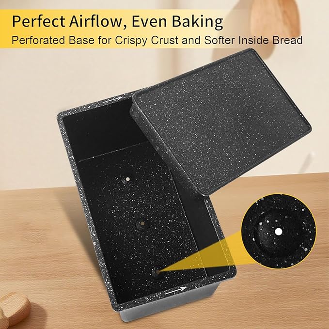 Cast Aluminum Loaf Pan with Lid, Pullman Loaf Pan for Homemade Sourdough Bread, Sandwich, Meatloaf Baking, 8x4 Inch Nonstick Deep Bread Tin with Cover, Oven Safe & Heavy Duty, Speckled Black