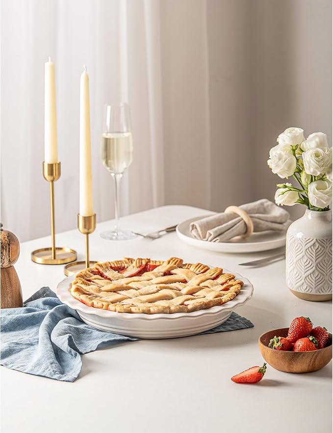 Ceramic Pie Pans for Baking 9 inch, 45 OZ Deep Dish Pie Pan, Quiche Baking Dish for Oven, Farmhouse Decor Pie Plate, Oven Safe, Set of 1, Off-White
