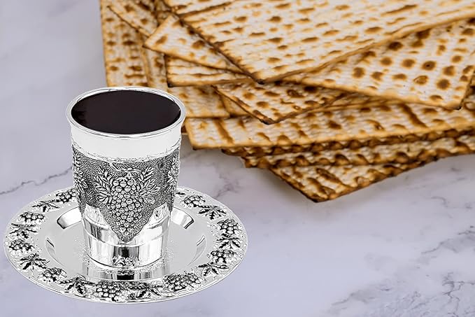 The Dreidel Company Kiddush Cup Grape Design, Premium Quality Silver Plated Goblet, Shabbat and Havdalah Goblet, Judaica Shabbos and Holiday Gift (Grape-Design)