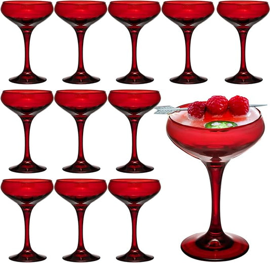 12 Pieces Crystal Martini Glasses Champagne Flute,Coupe Bowl Stemmed Cocktail Glasses,Set Of 12 Elegant Red Goblets Colored Drinking Cups Champagne Wine Glasses for Parties Cocktail Margarita,Juice