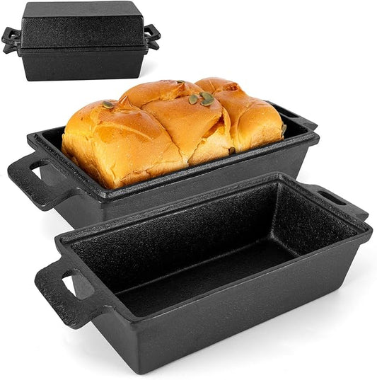 Cast Iron Bread Pan with Lid 9×5 Inch, 2 in 1 Cast Iron loaf pan with lid Bread Pans for Homemade Sourdough Bread Baking Pan, 2 Piece Set