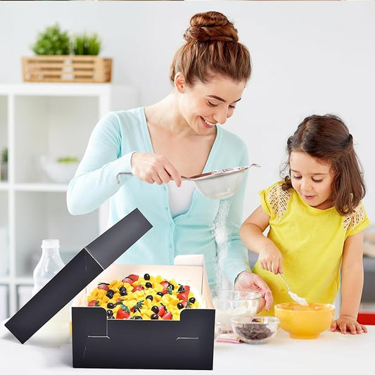 16Pcs 12x12x6 Inch Cake Boxes with Cake Boards (8Pcs Black Cake Boxes, 8Pcs Cake Boards), Bakery Boxes with Window, Cake Carrier Container for Birthday Party, Wedding