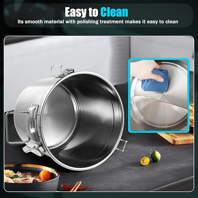 Stainless Steel Airtight Canister for Kitchen, 12L/3.17Gal Metal Food Storage Container Flour Bucket with Lid & Clamps, Bean Rice Cereal Canister Holder for Kitchen Restaurant, D11*H9.85in