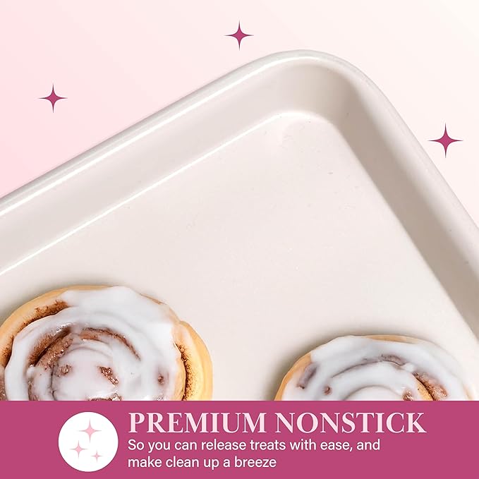 Paris Hilton Nonstick Carbon Steel Bakeware Collection, 15-Inch x 10-Inch Cookie Baking Sheet, Dishwasher Safe, Made without PFOA and PFAS, Pink Cream Two-Tone